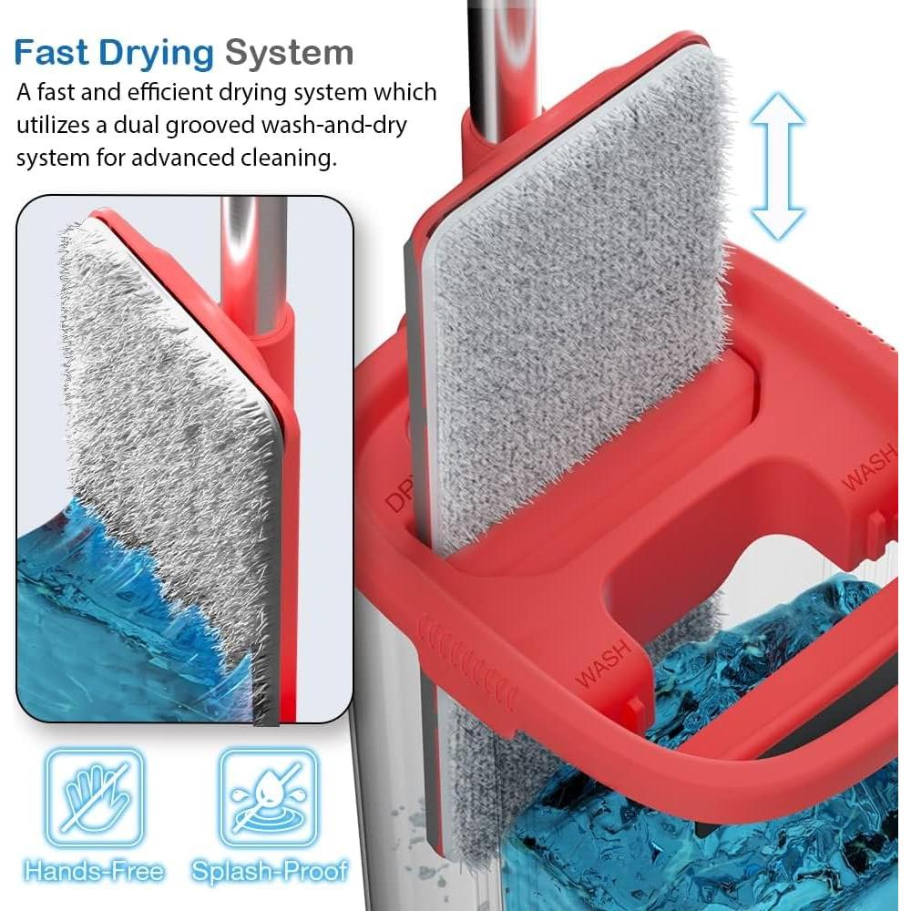 Juego de trapeador y cubo TETHYS con almohadillas microfibra