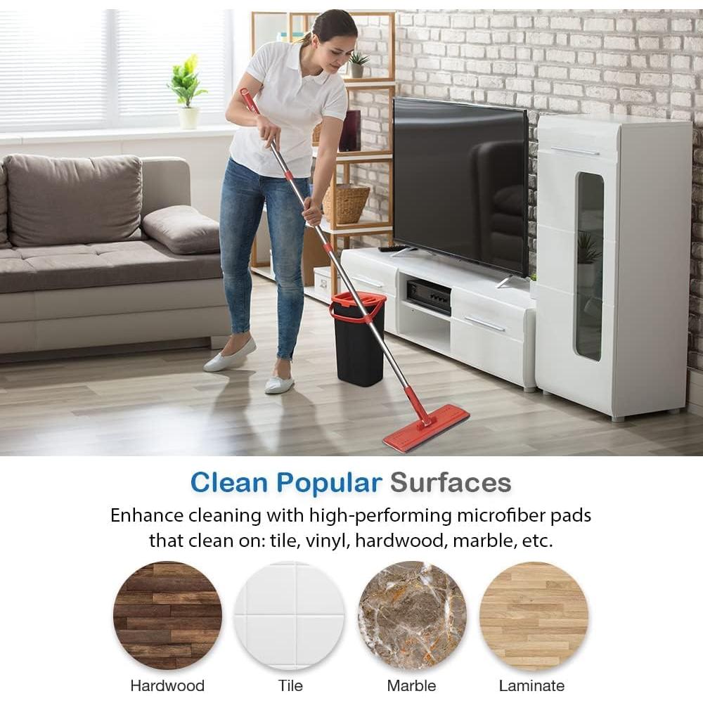 Juego de trapeador y cubo TETHYS con almohadillas microfibra