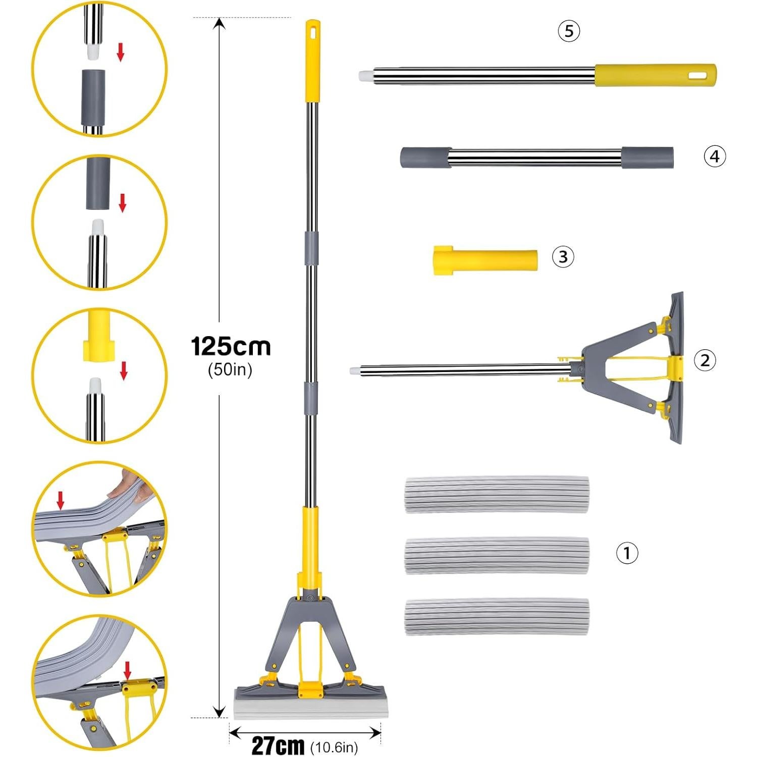 Mopa de Esponja Nolopau con Mango de Acero Inoxidable y 3 Recambios