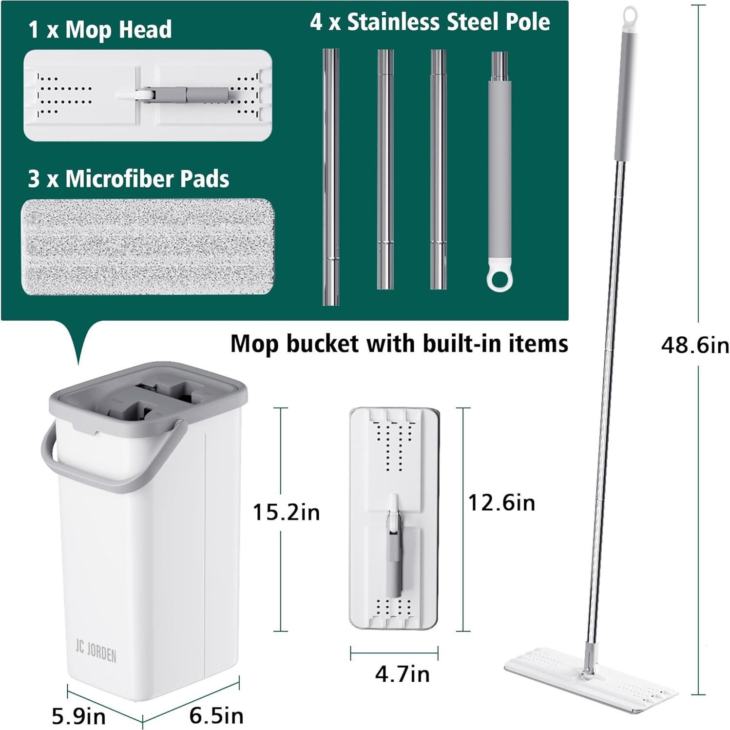 Juego de Mopas Planas y Cubo Escurridor JC Jorden 3 Paños