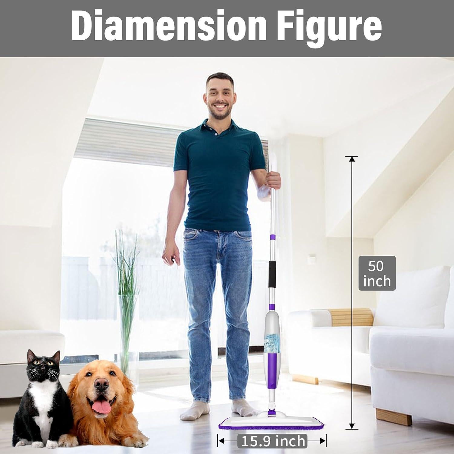 Mopa Spray Zoonlion con Botella Recargable y 3 Paños