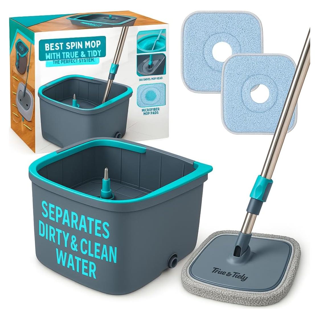 Cubo y Mopa Giratoria True & Tidy - 2 Paños Reutilizables