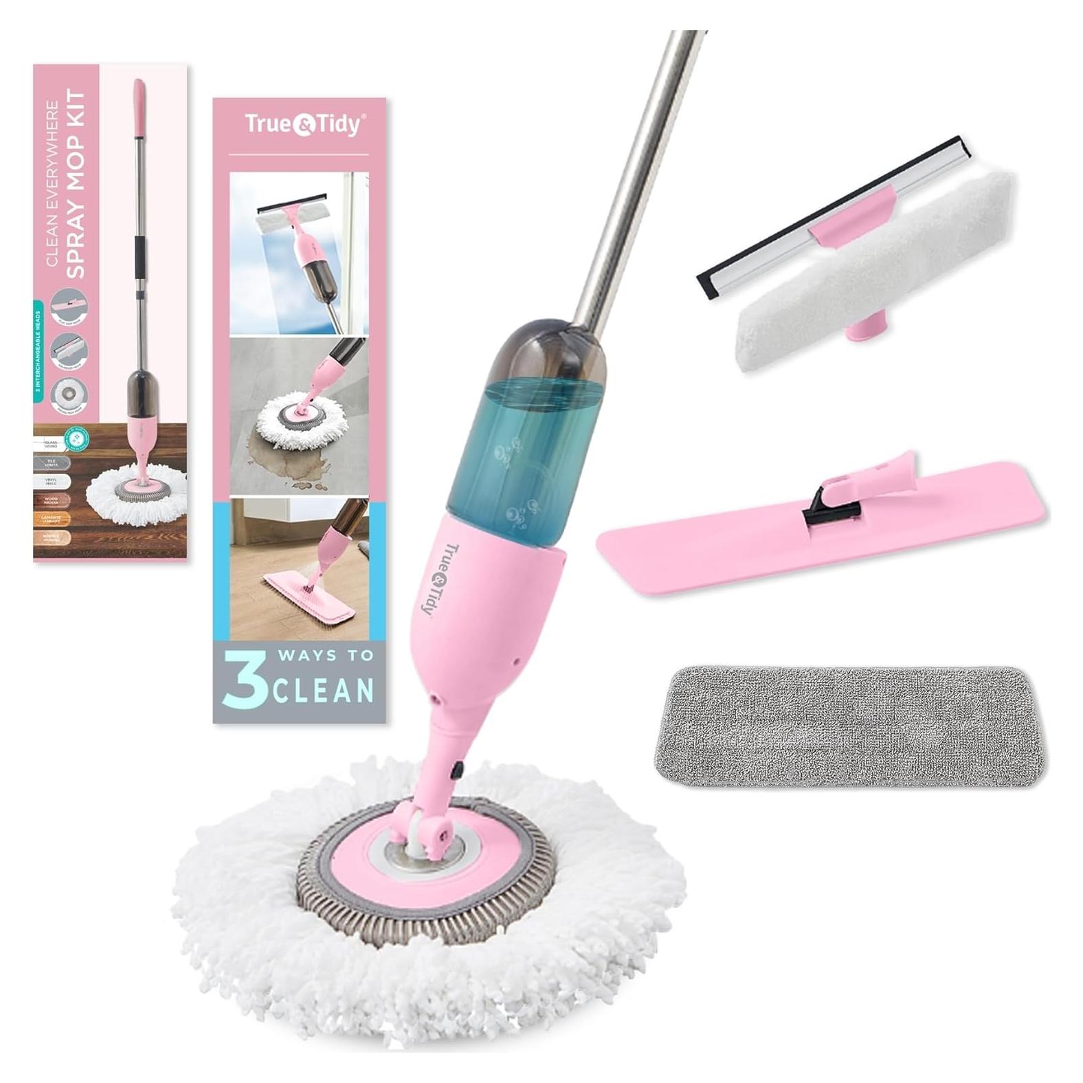 Kit de Mopa Spray True & Tidy 3 en 1 con 3 Cabezas Rosa