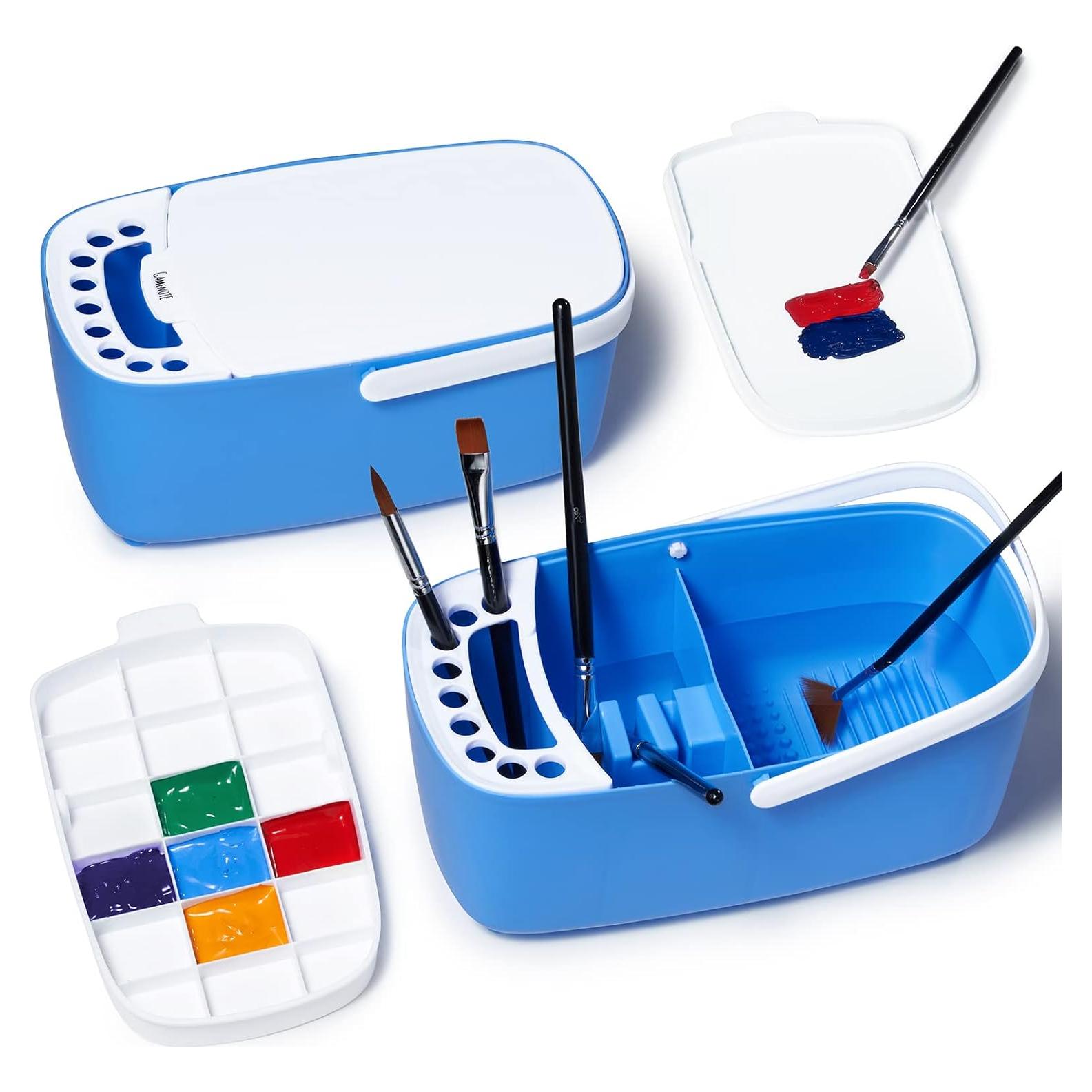 GAMENOTE Limpiador de Pinceles Azul con Paleta y Soporte