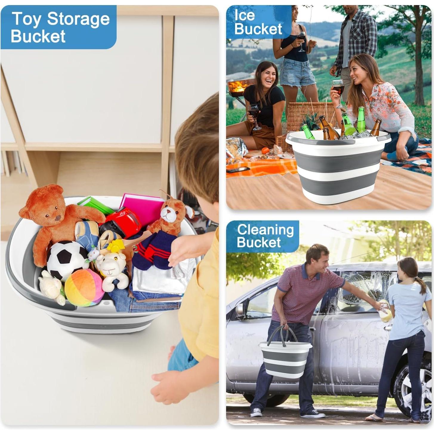 Cubeta Plegable de Silicona BIDFUL 16L Gris para Limpieza