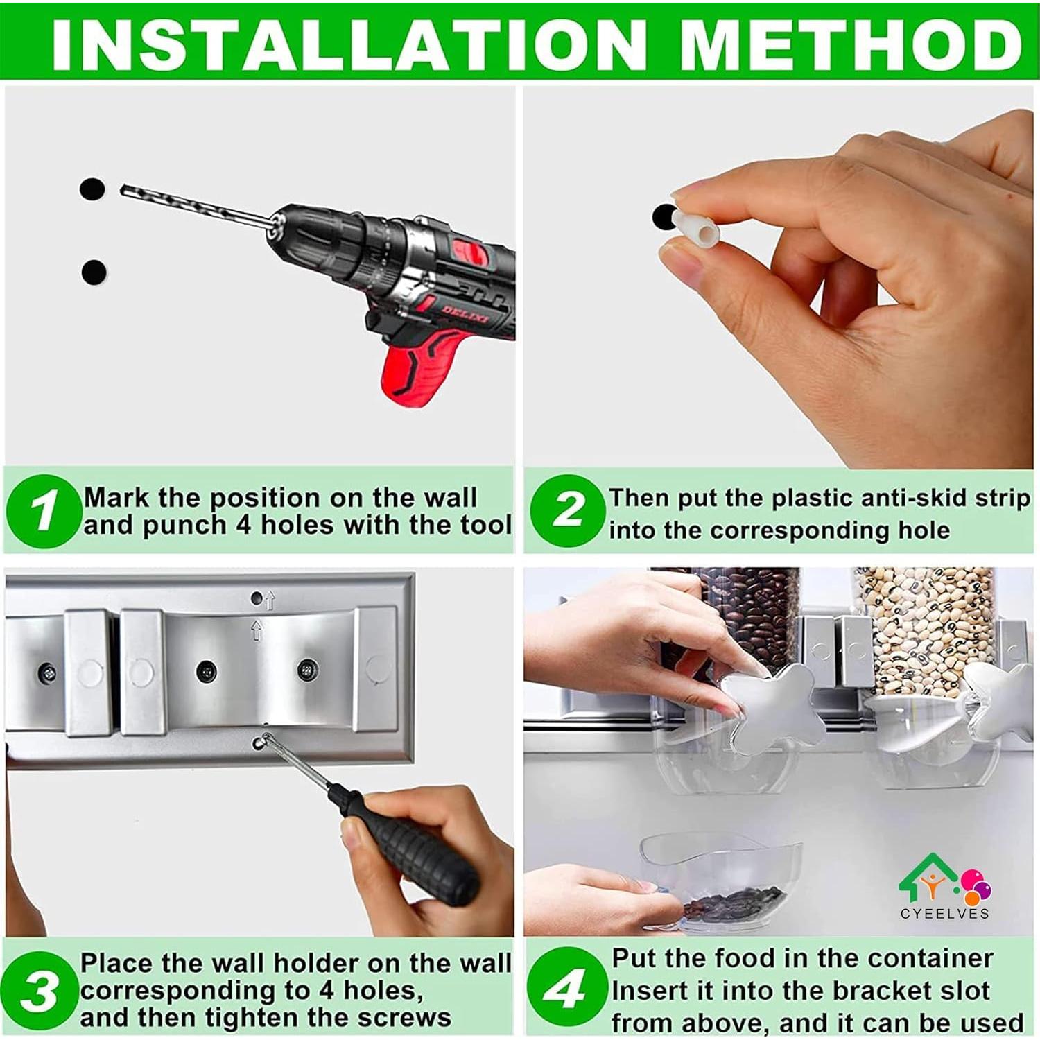 Dispensador de Cereal Cyeelves 1.5L Montado en Pared Negro