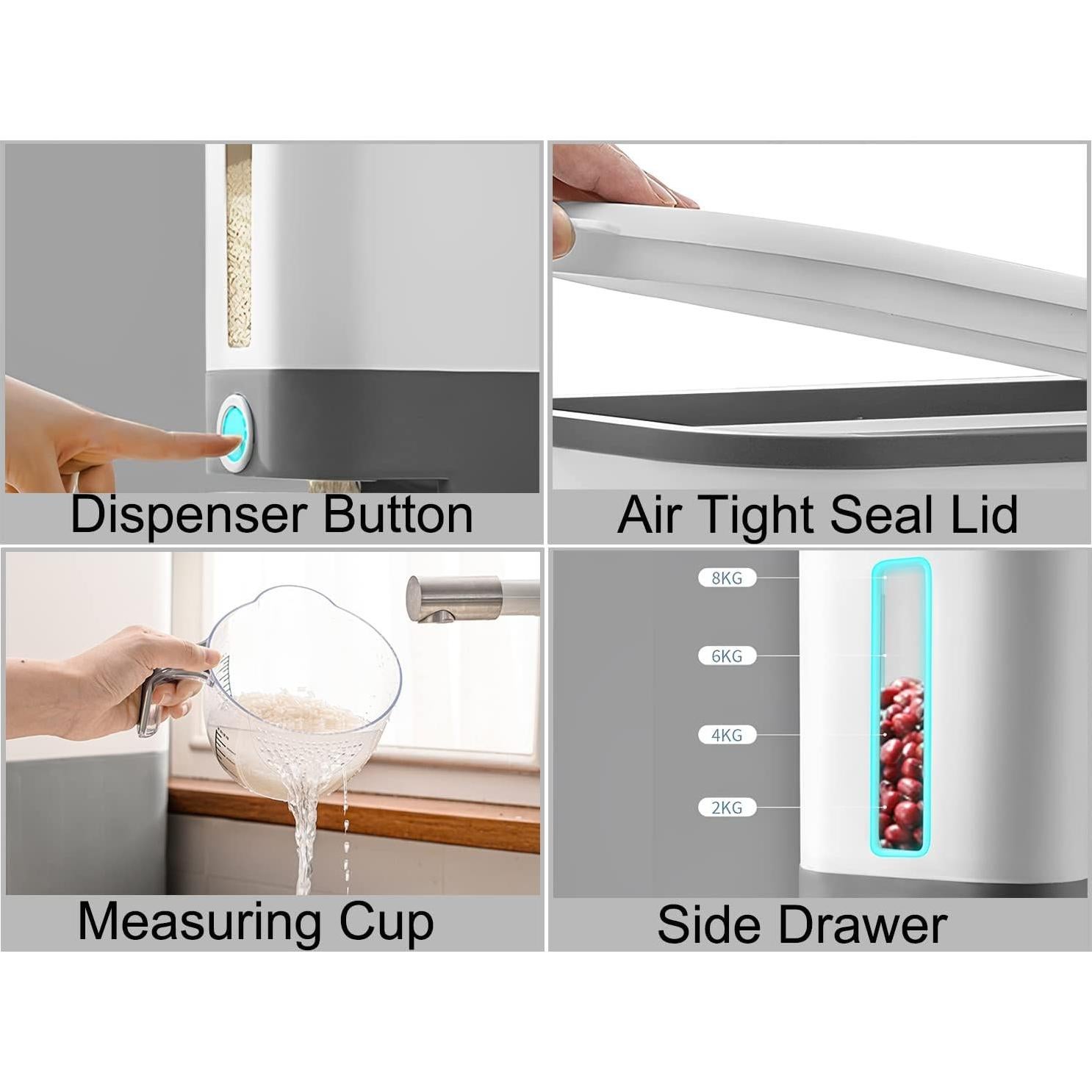 Dispensador de Arroz Sooyee 10 kg Hermético con Taza Medidora