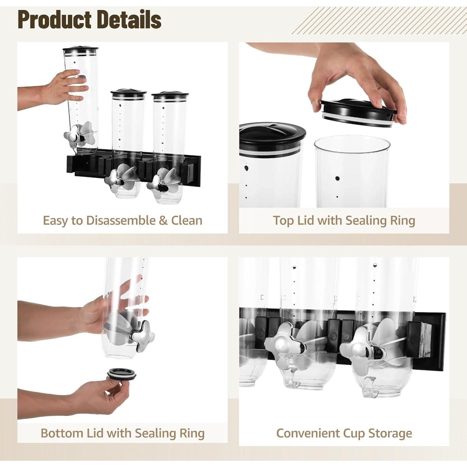 Dispensador de Cereal Montado en Pared Varku 4.5L - 3 Unidades