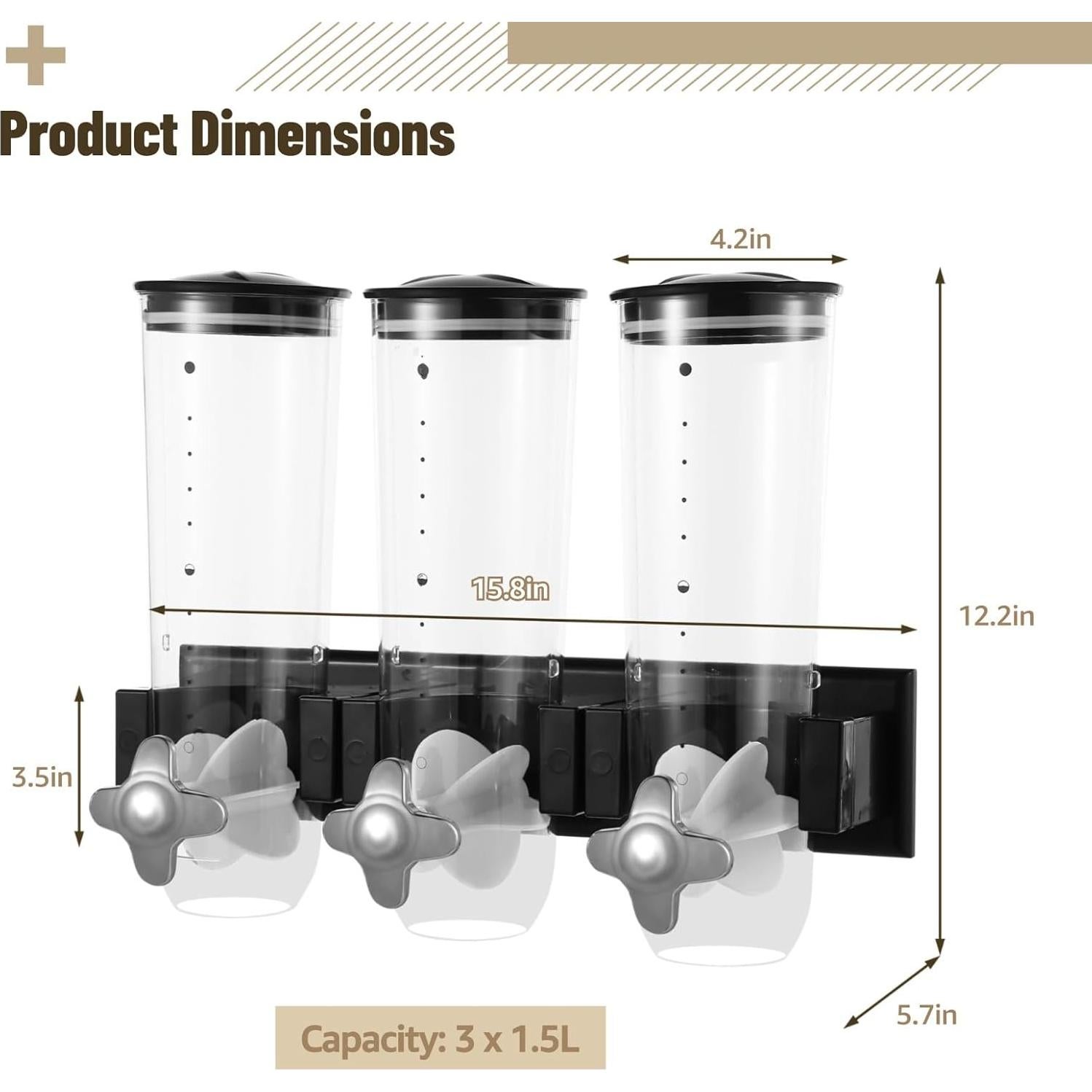 Dispensador de Cereal Montado en Pared Varku 4.5L - 3 Unidades