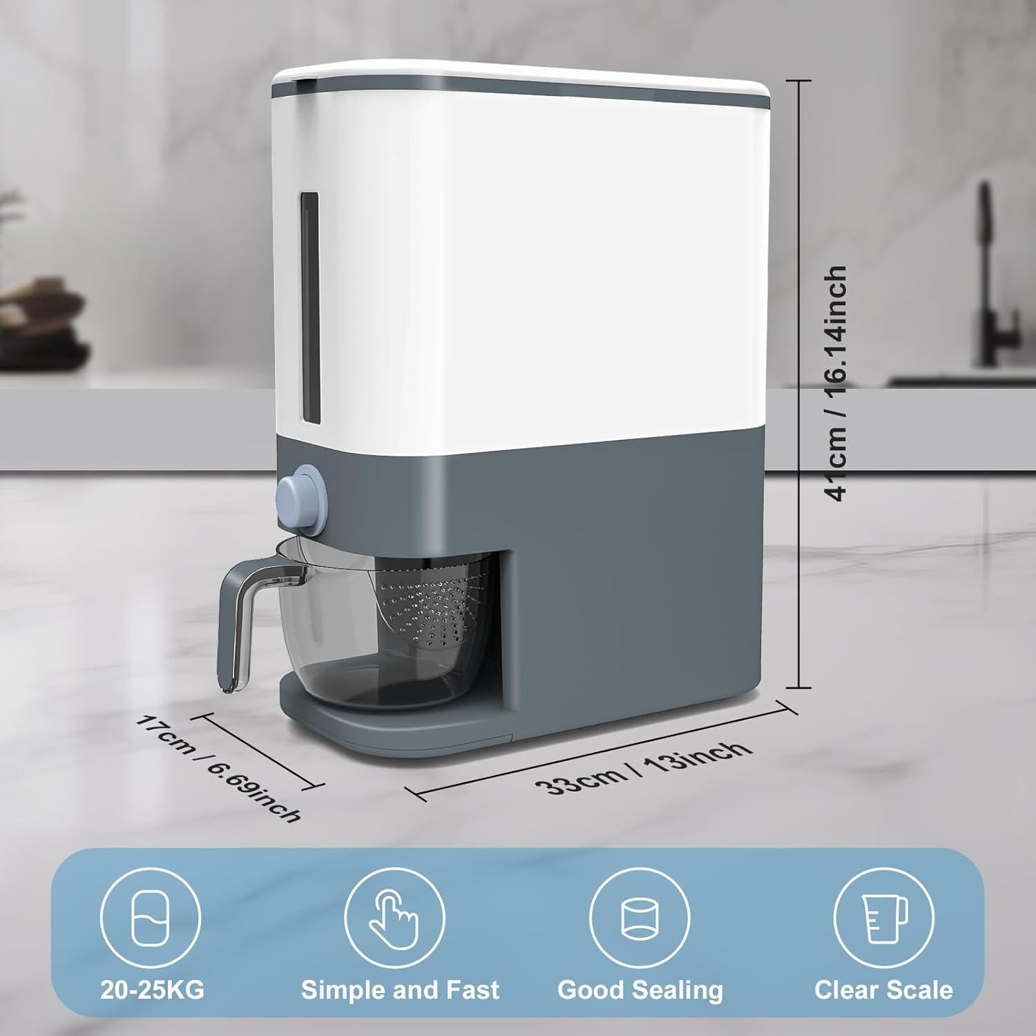 Dispensador de Arroz YENXIKU 25 lbs Hermético con Medidor