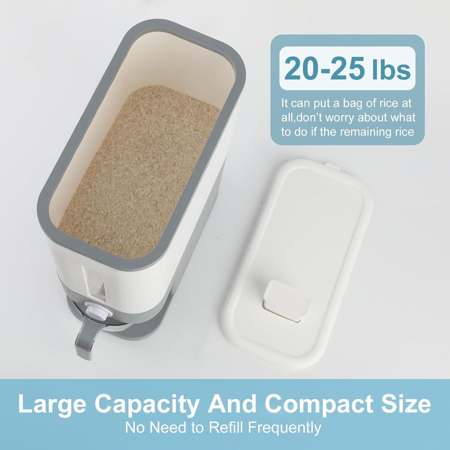Dispensador de Arroz YENXIKU 25 lbs Hermético con Medidor