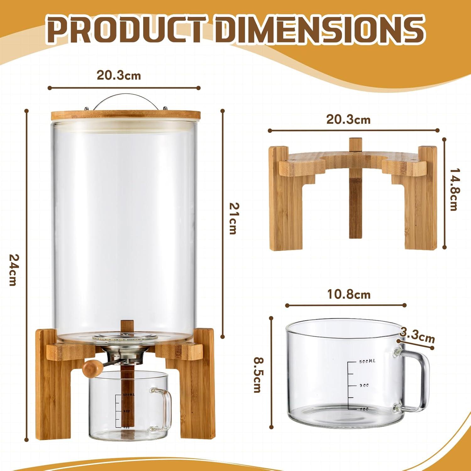 Contenedor de vidrio Tioncy 8L con tapa hermética y soporte
