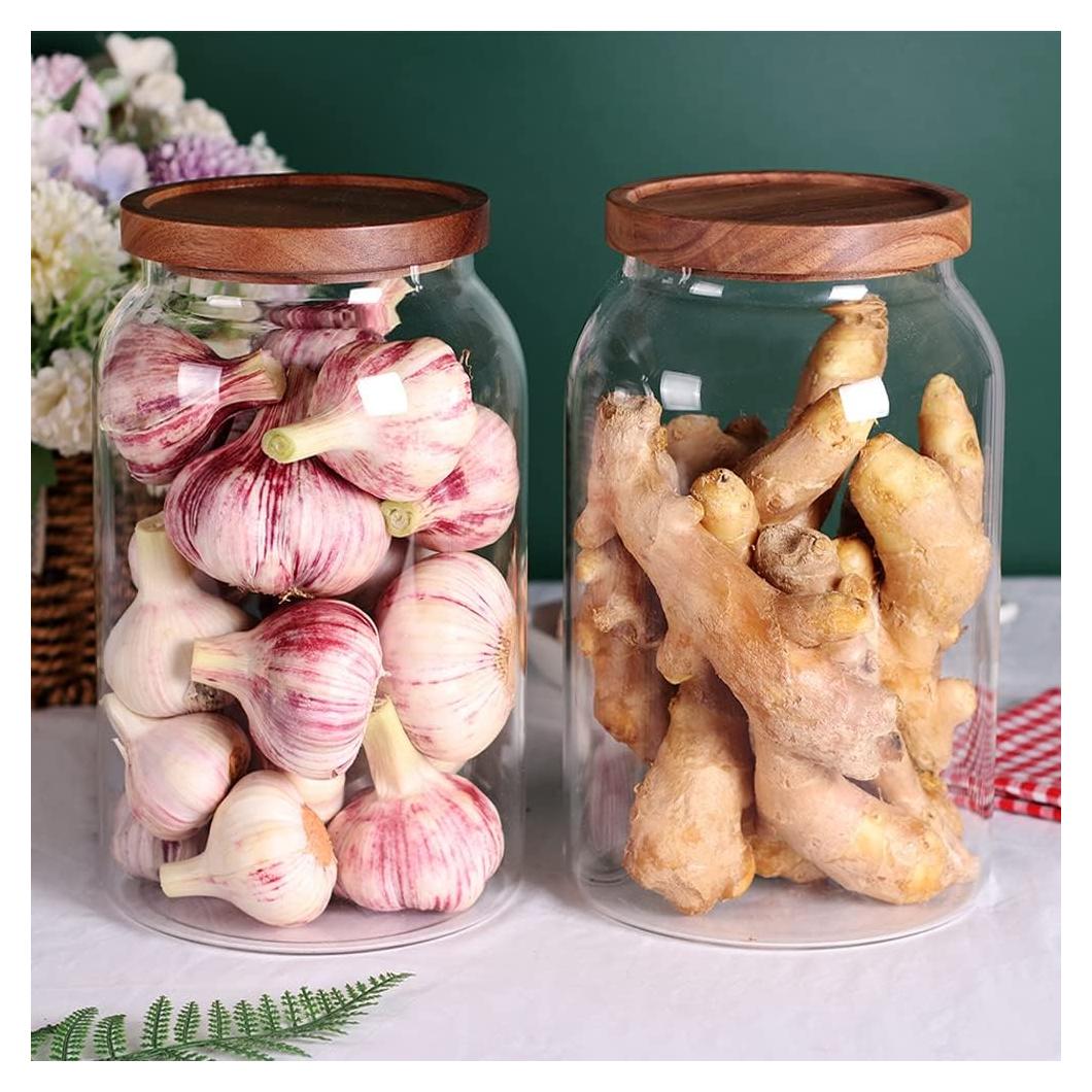 Tarro de Vidrio Hermético SAIOOL 3,79L con Tapa de Acacia - 2 Piezas