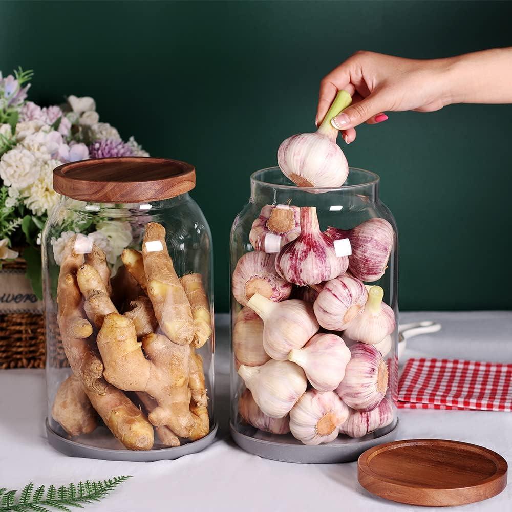 Tarro de Vidrio Hermético SAIOOL 3,79L con Tapa de Acacia - 2 Piezas