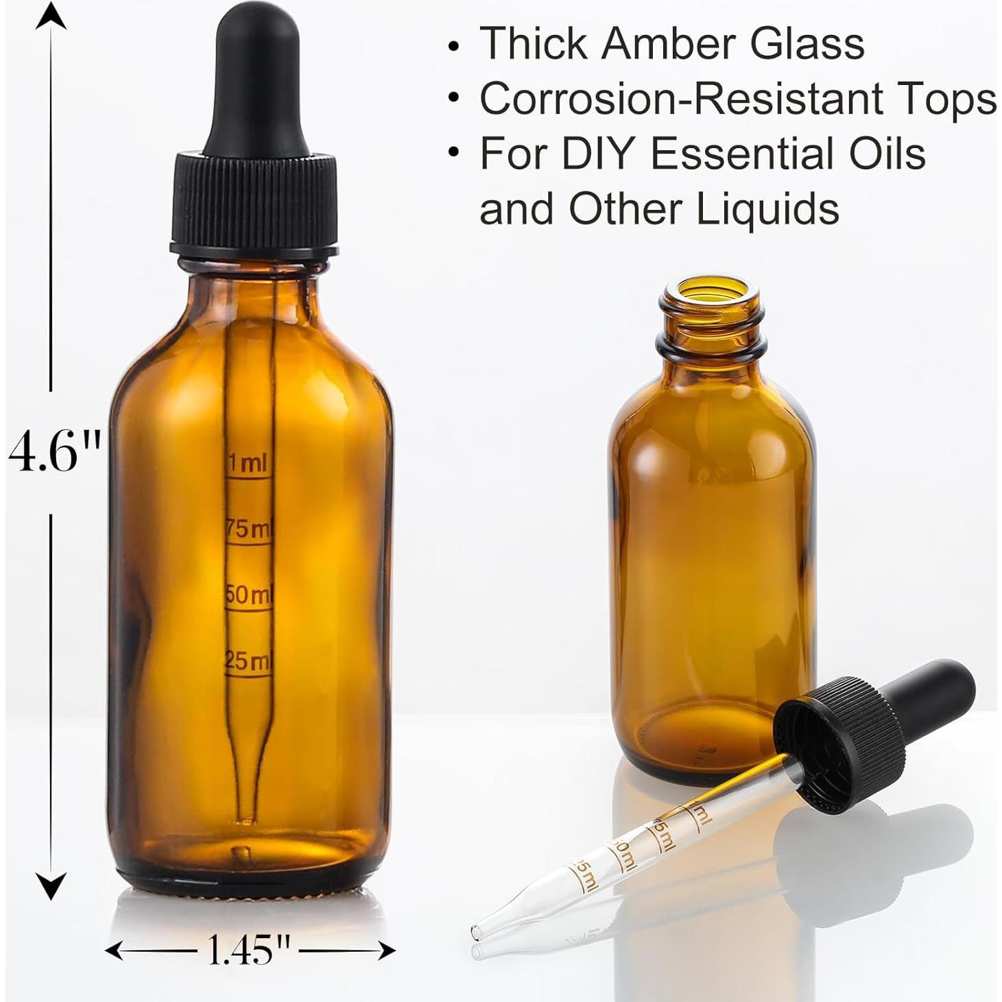 Botellas de vidrio ámbar 60ml con gotero - Paquete de 4