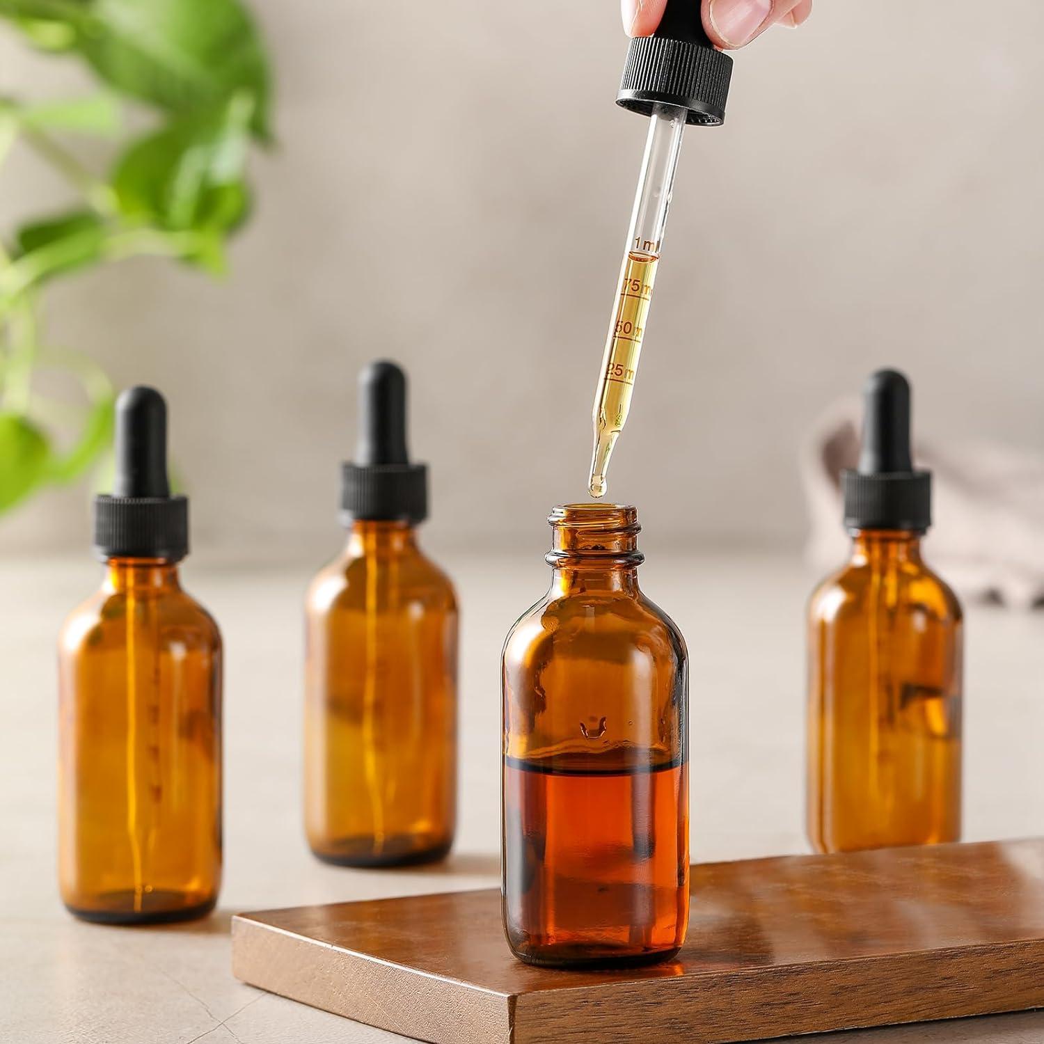 Botellas de vidrio ámbar 60ml con gotero - Paquete de 4