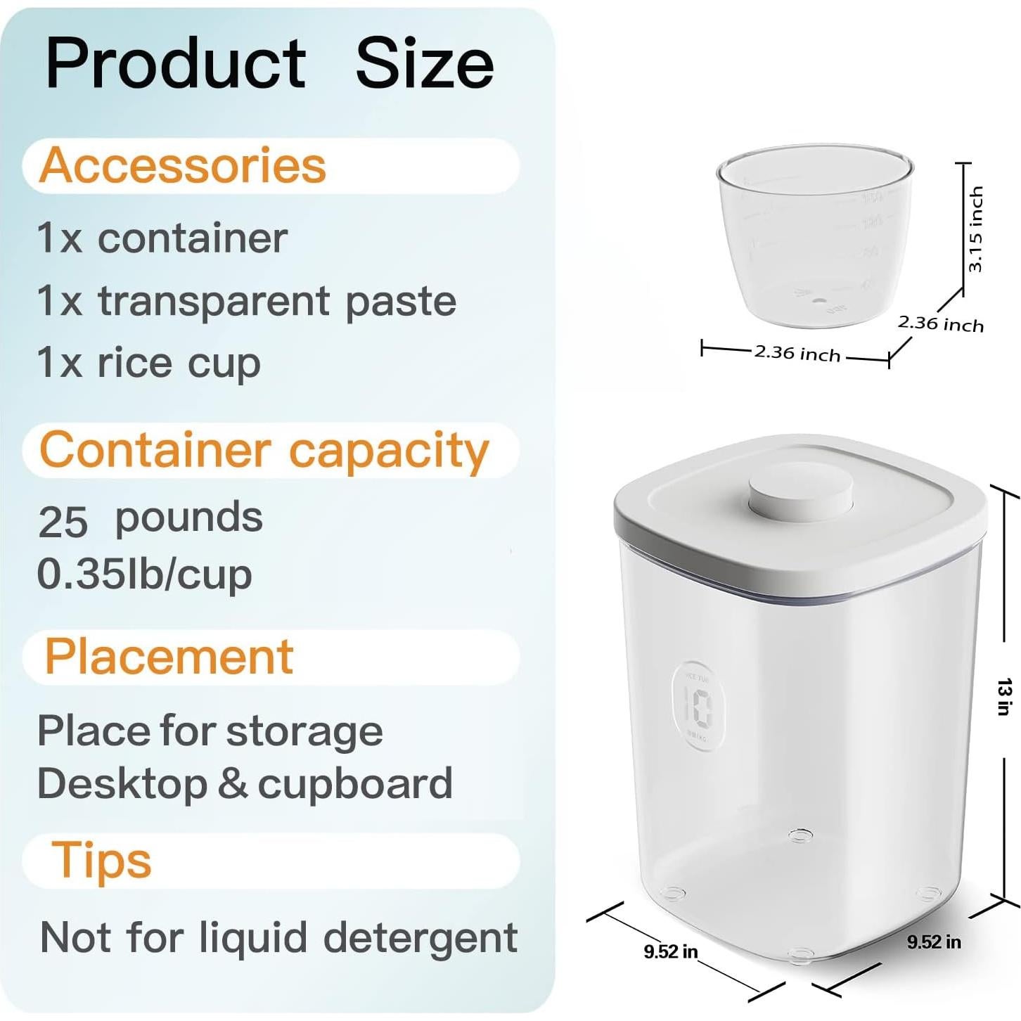 Dispensador de arroz LivLab 10.5 L hermético con taza medidora