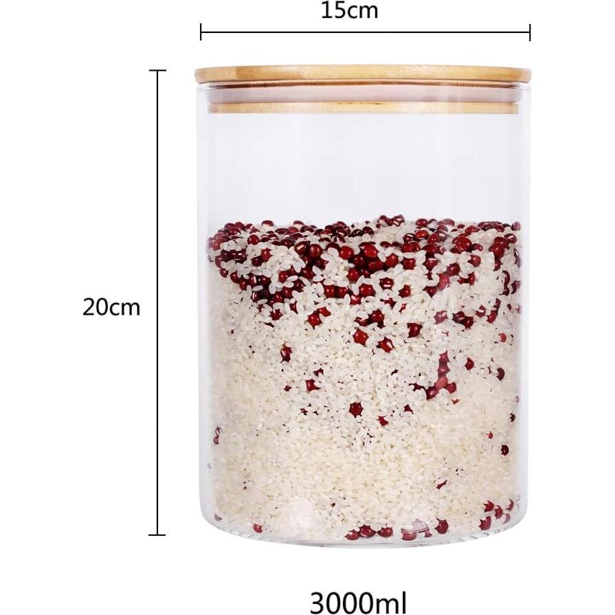 Contenedor de Almacenamiento de Alimentos Vidrio 3000ml Tapa Bambú
