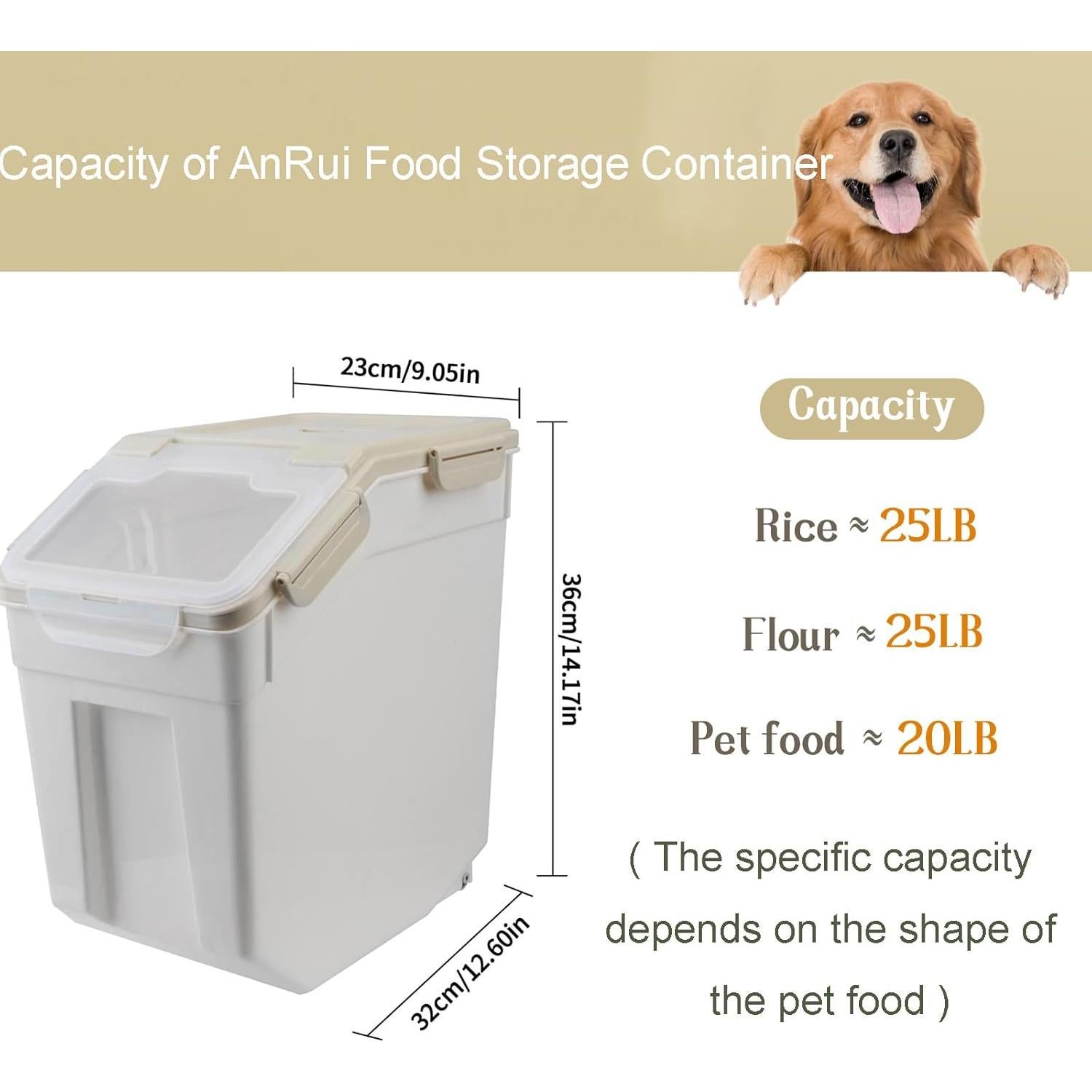 Contenedor Hermético AnRui 25lb para Alimentos y Mascotas