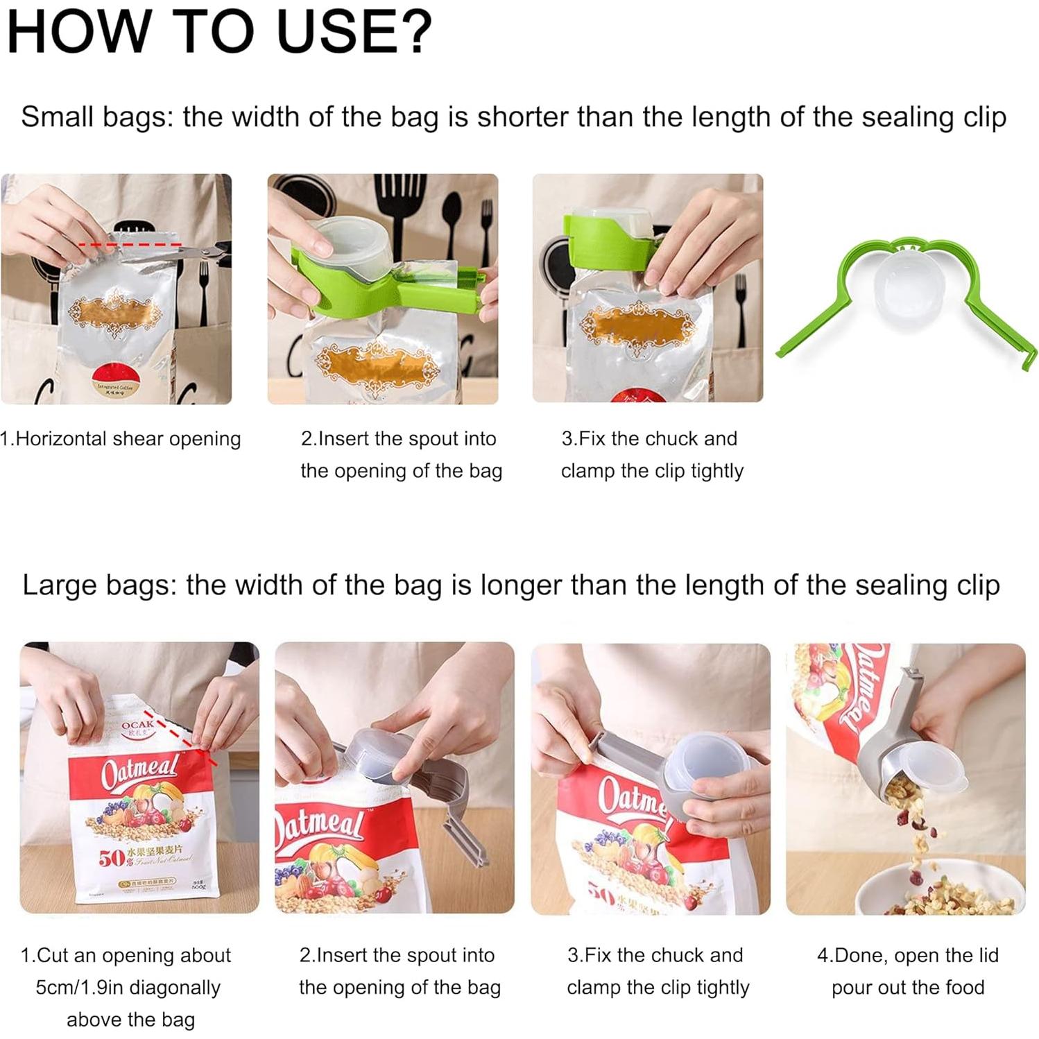 6 Clips de Sellado de Alimentos DEFORAGE - 2 Grandes + 4 Pequeños