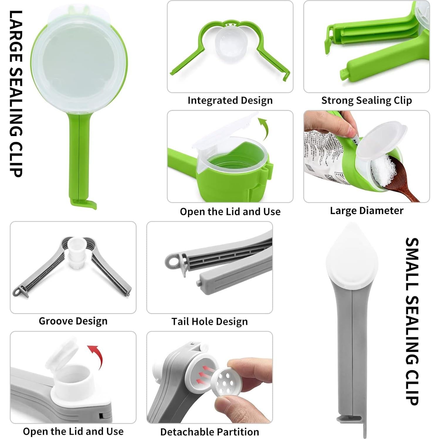 6 Clips de Sellado de Alimentos DEFORAGE - 2 Grandes + 4 Pequeños