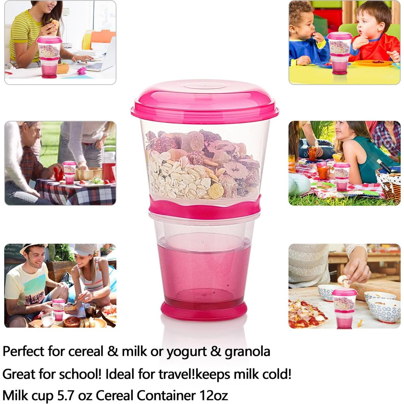 Contenedor de Cereal y Leche Pogah Rosa 355 mL Hermético