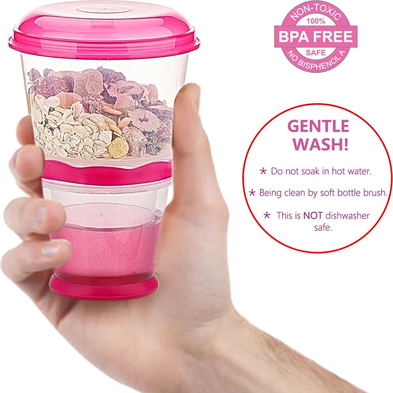 Contenedor de Cereal y Leche Pogah Rosa 355 mL Hermético