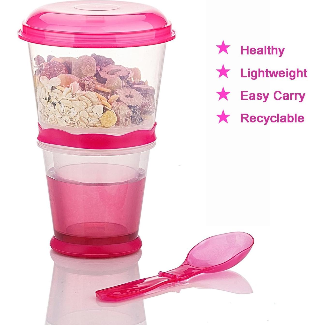 Contenedor de Cereal y Leche Pogah Rosa 355 mL Hermético