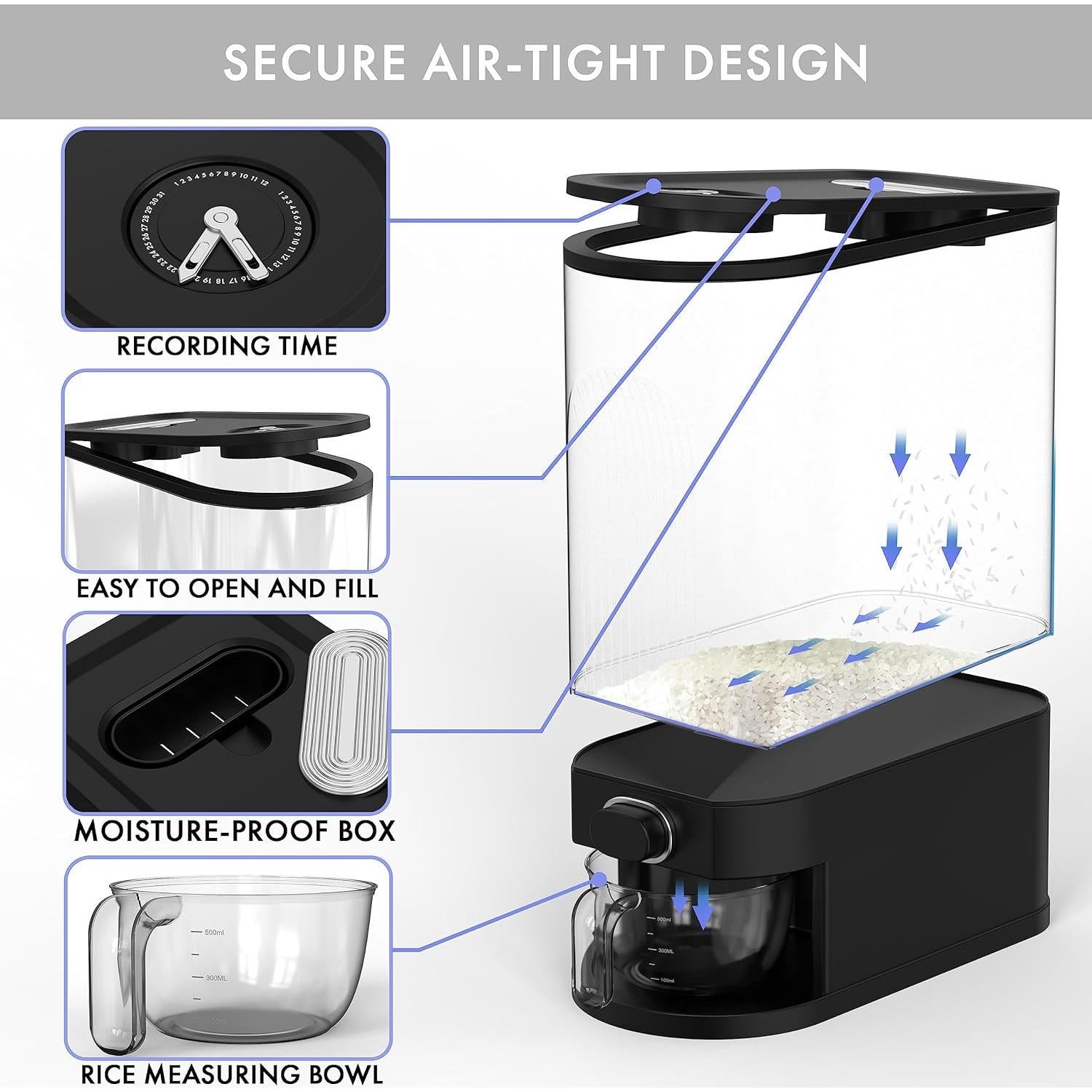 Dispensador de Arroz Hermético Retail Blade 25L con Taza Medidora