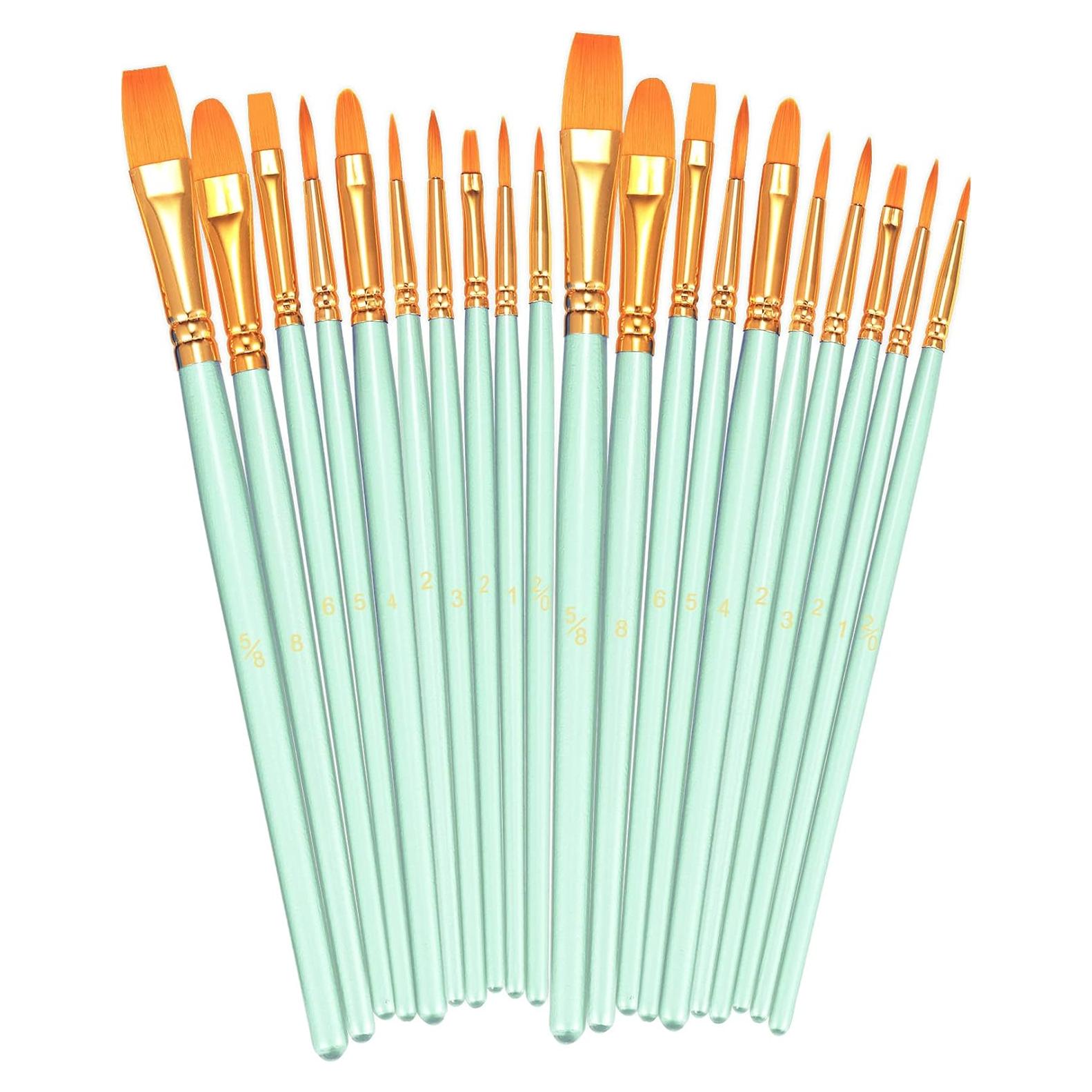 Juego de Pinceles BOSOBO 20 Pcs Nylon Verde para Pintura