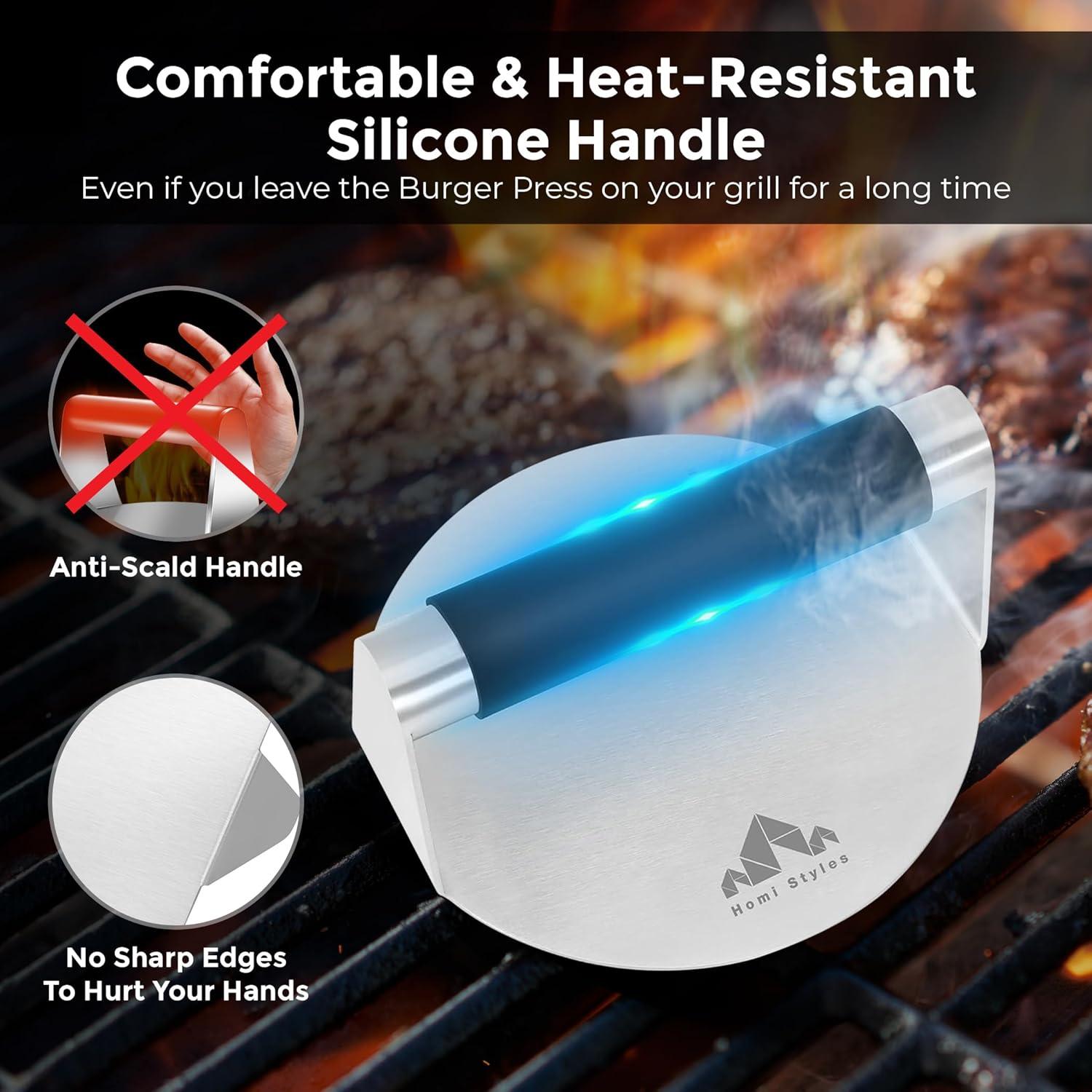 Prensa para Hamburguesas Homi Styles - Acero Inoxidable con Mangos de Silicona