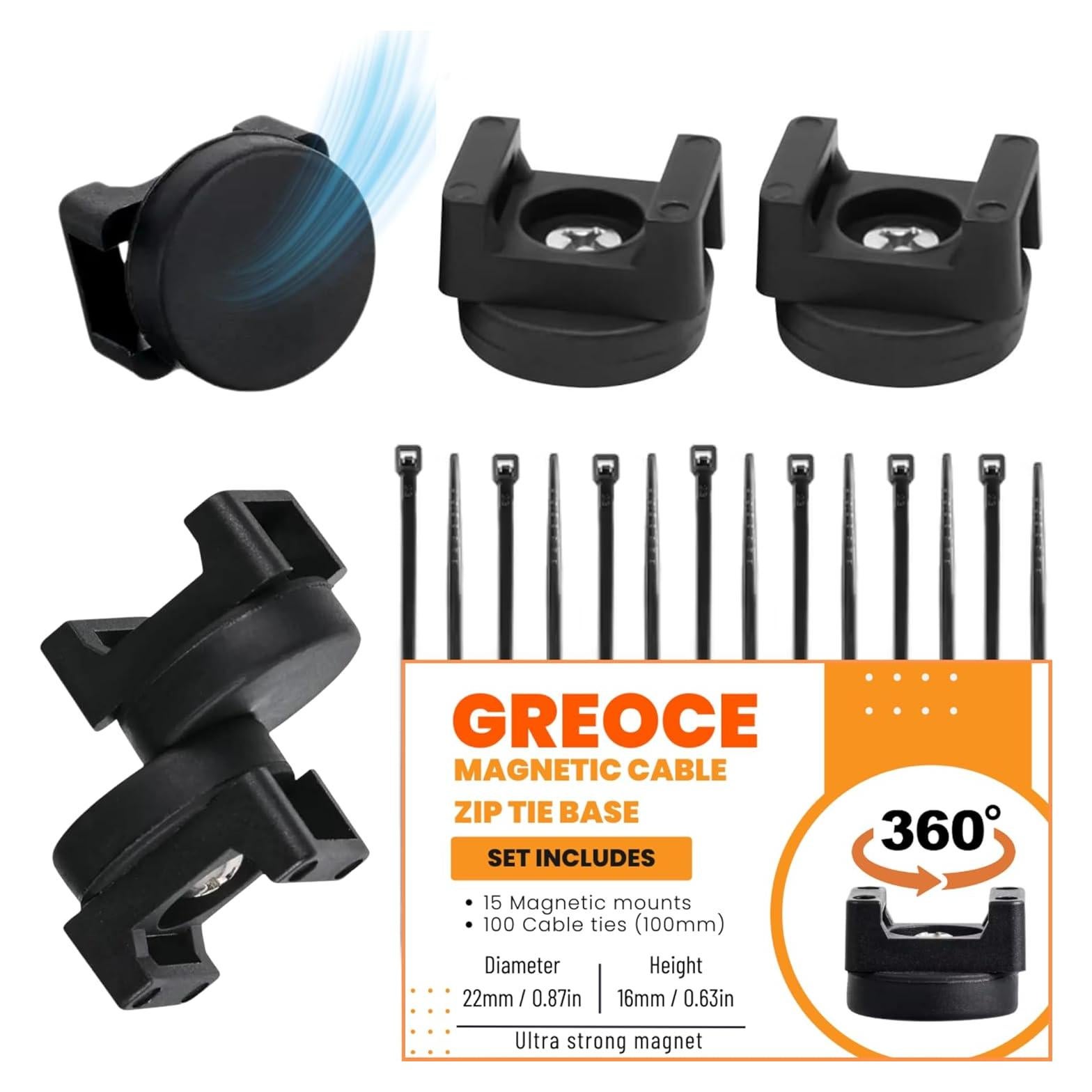 15 Clips Magnéticos para Cables GREOCE Soporte Negro