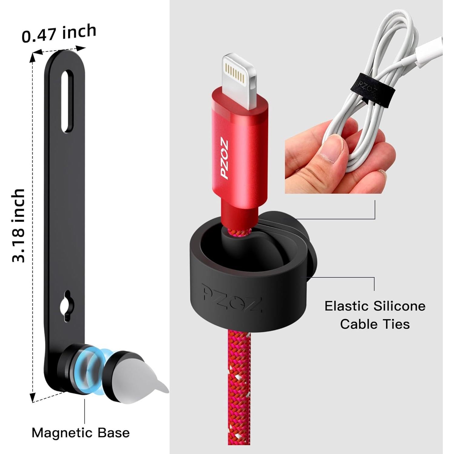 PZOZ 5 Correas Magnéticas Reutilizables para Cables Negro