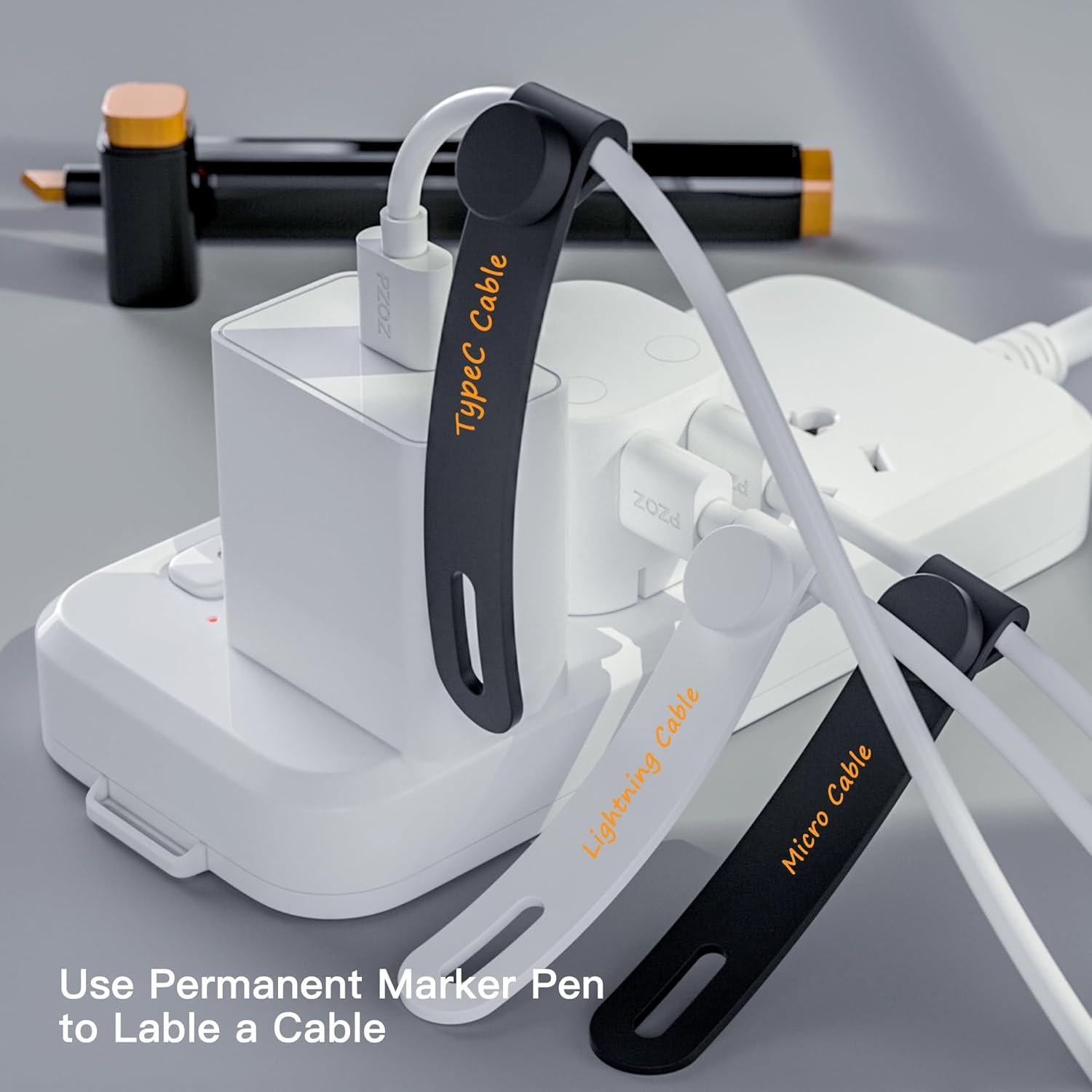 PZOZ 5 Correas Magnéticas Reutilizables para Cables Negro