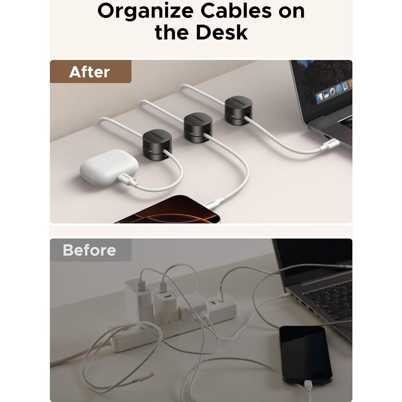 Soporte Organizador de Cables UGREEN 6 Clips Magnéticos Negro