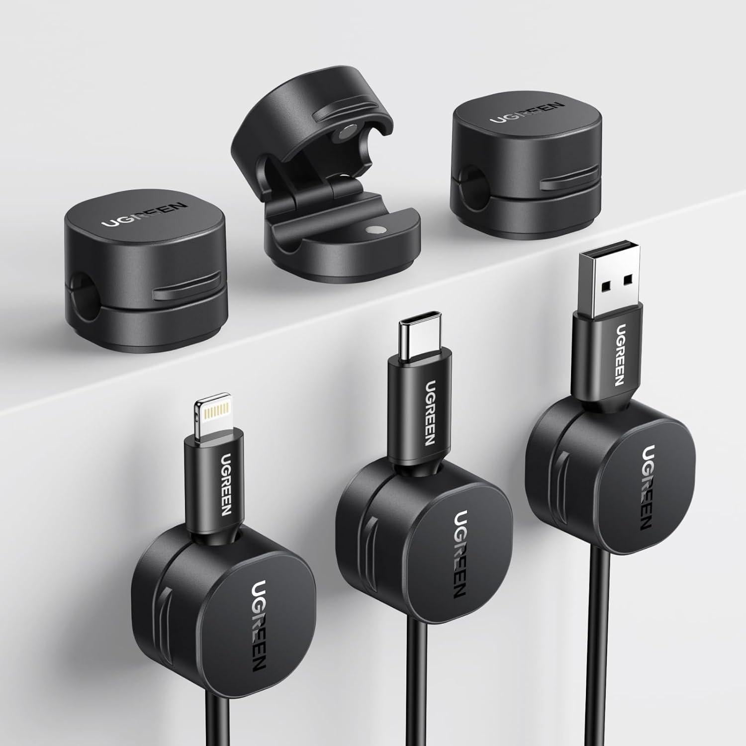 Soporte Organizador de Cables UGREEN 6 Clips Magnéticos Negro