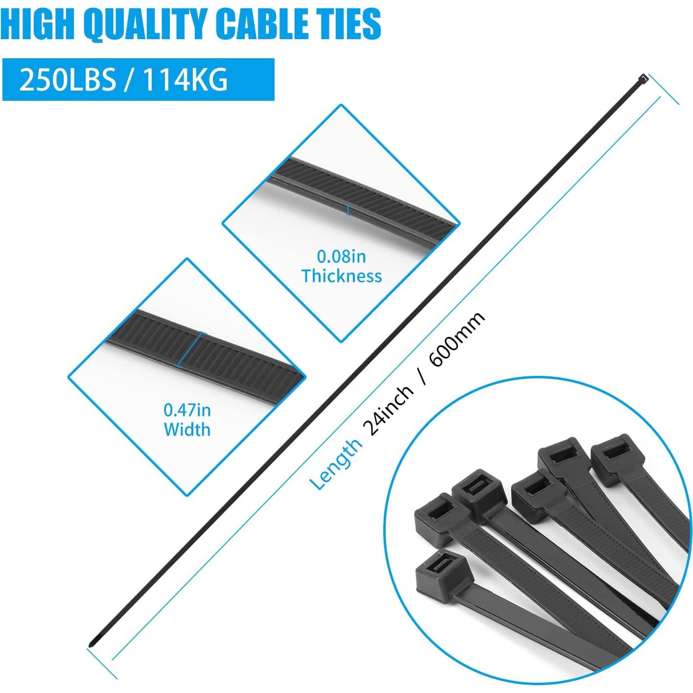 Bridas Negras Armpow 24" (60 cm) 50 PCS Alta Resistencia