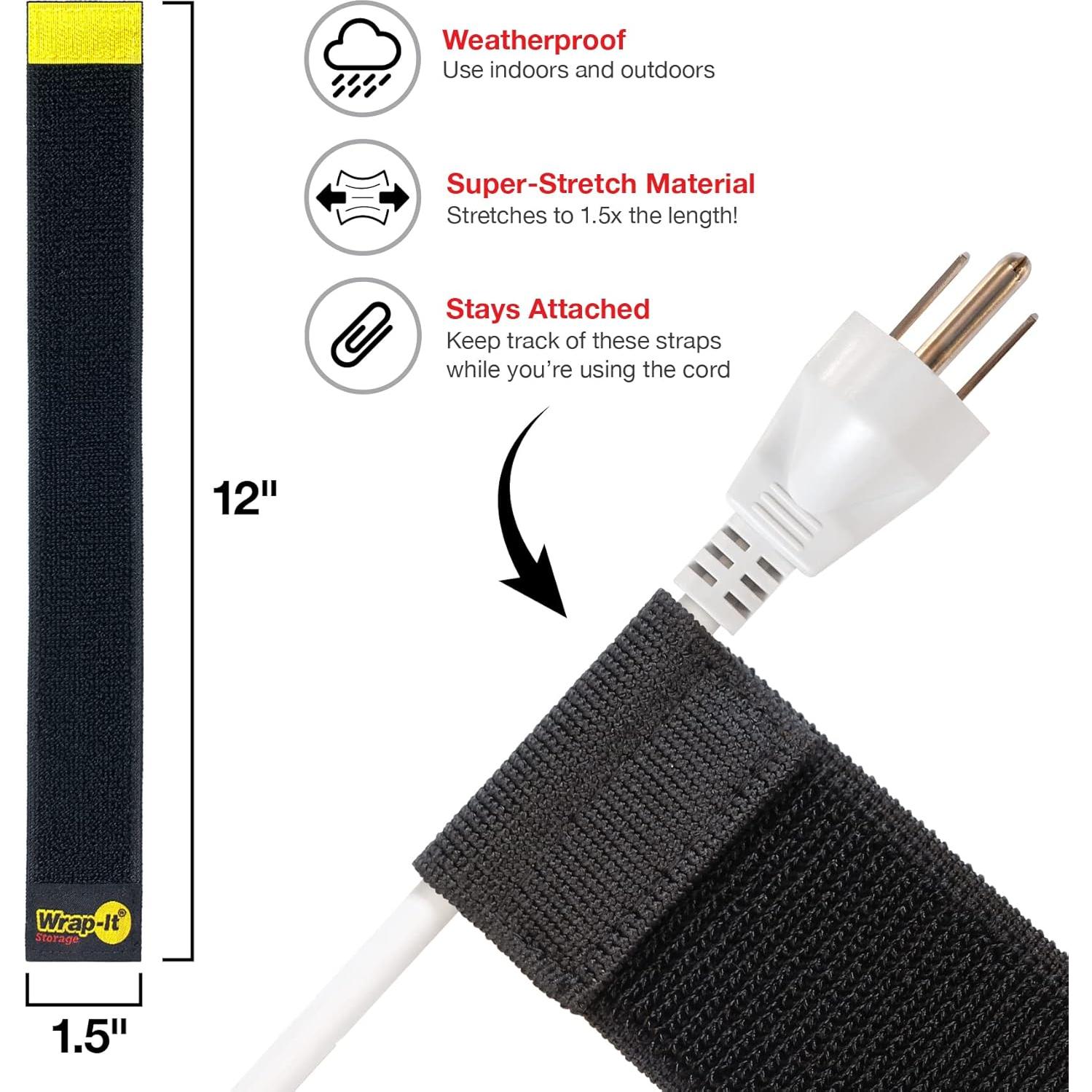 Correas Organizador de Cables Wrap-It Storage 12" Negro 8 Pzas