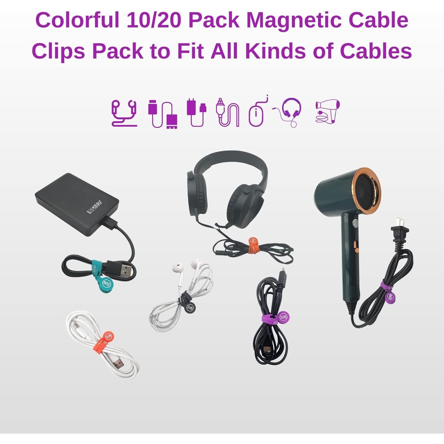Organizadores de Cables Magnéticos SUNFICON 20 Piezas Multicolor