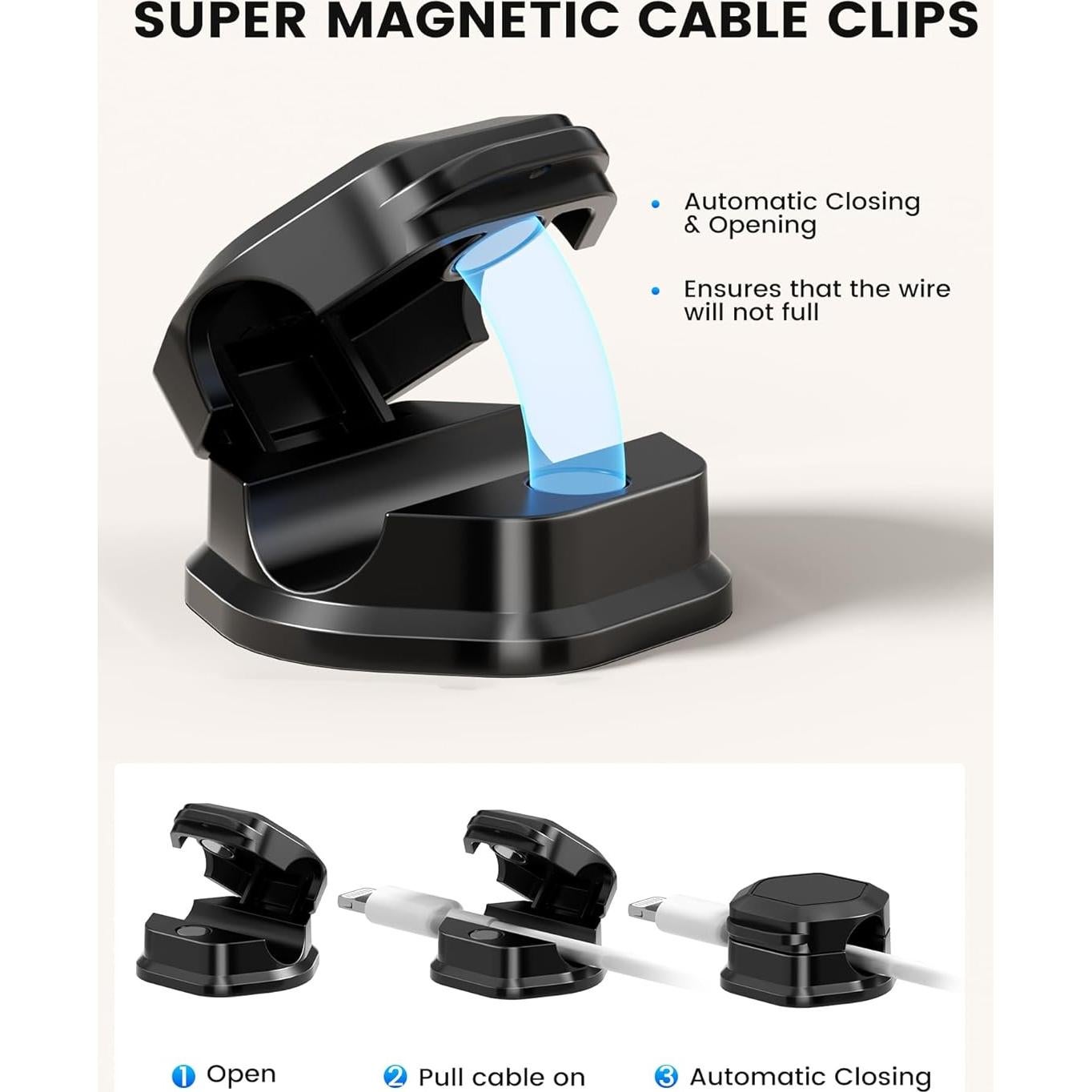Paquete de 6 Clips Magnéticos para Cables XILILAI Negro