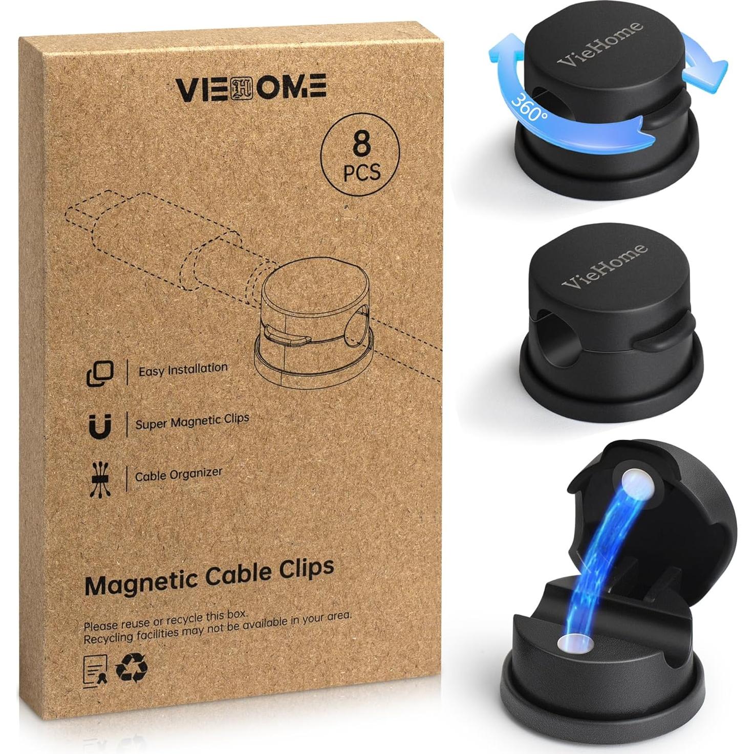 Paquete de 8 Clips Magnéticos VieHome para Gestión de Cables