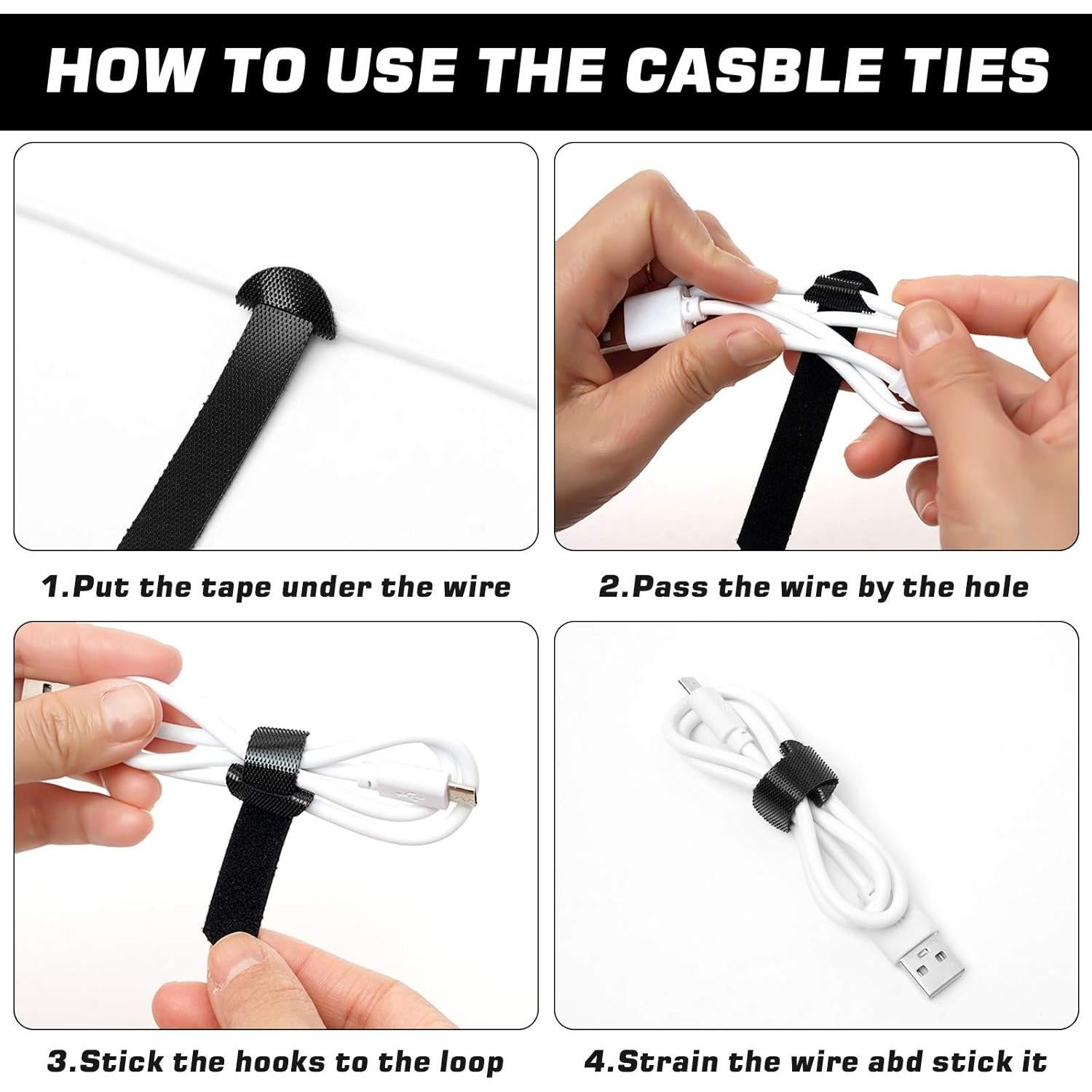 150 Bridas Reutilizables HAVE ME TD 4-10 pulgadas Negro