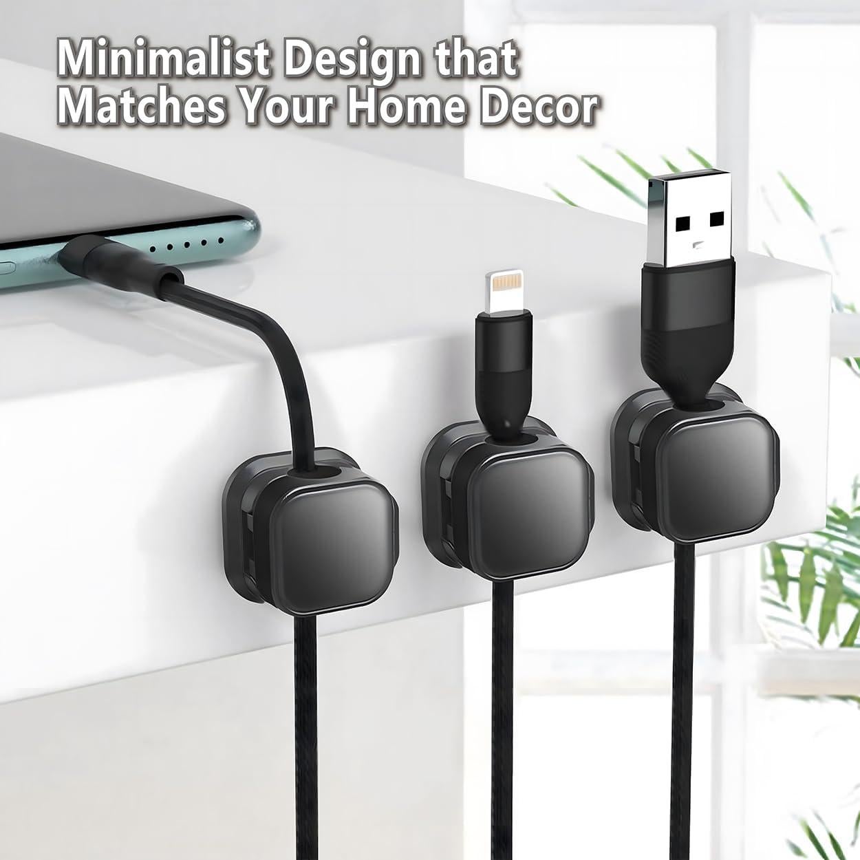 10 Clips Magnéticos para Cables XIOQINE - Organizador Negro