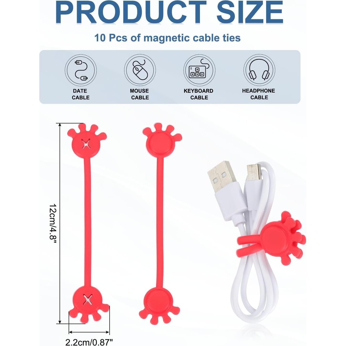 Sujetadores de Cable Magnéticos PATIKIL 10 Pcs Silicona Roja