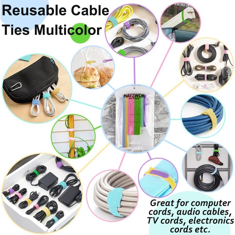 80 Bridas Reutilizables NAYZWOK 4-8 Pulgadas Colores Macarons