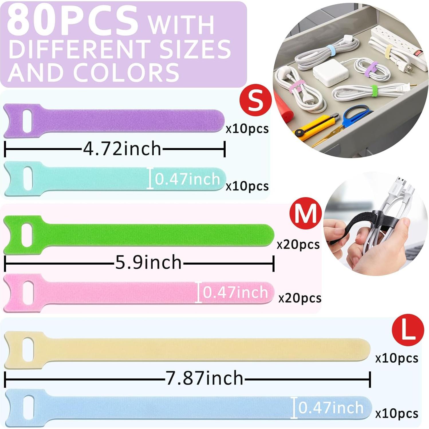 80 Bridas Reutilizables NAYZWOK 4-8 Pulgadas Colores Macarons