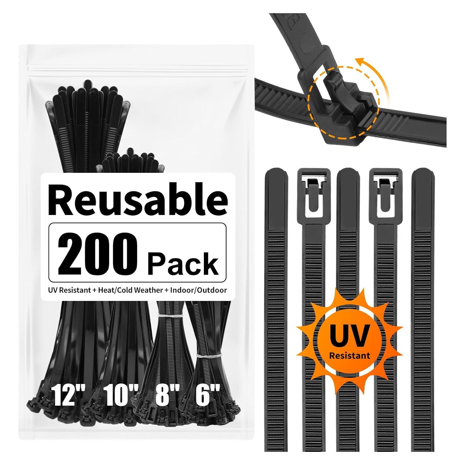 Bridas Reutilizables SOOOEC 200 Piezas Alta Resistencia 30 cm