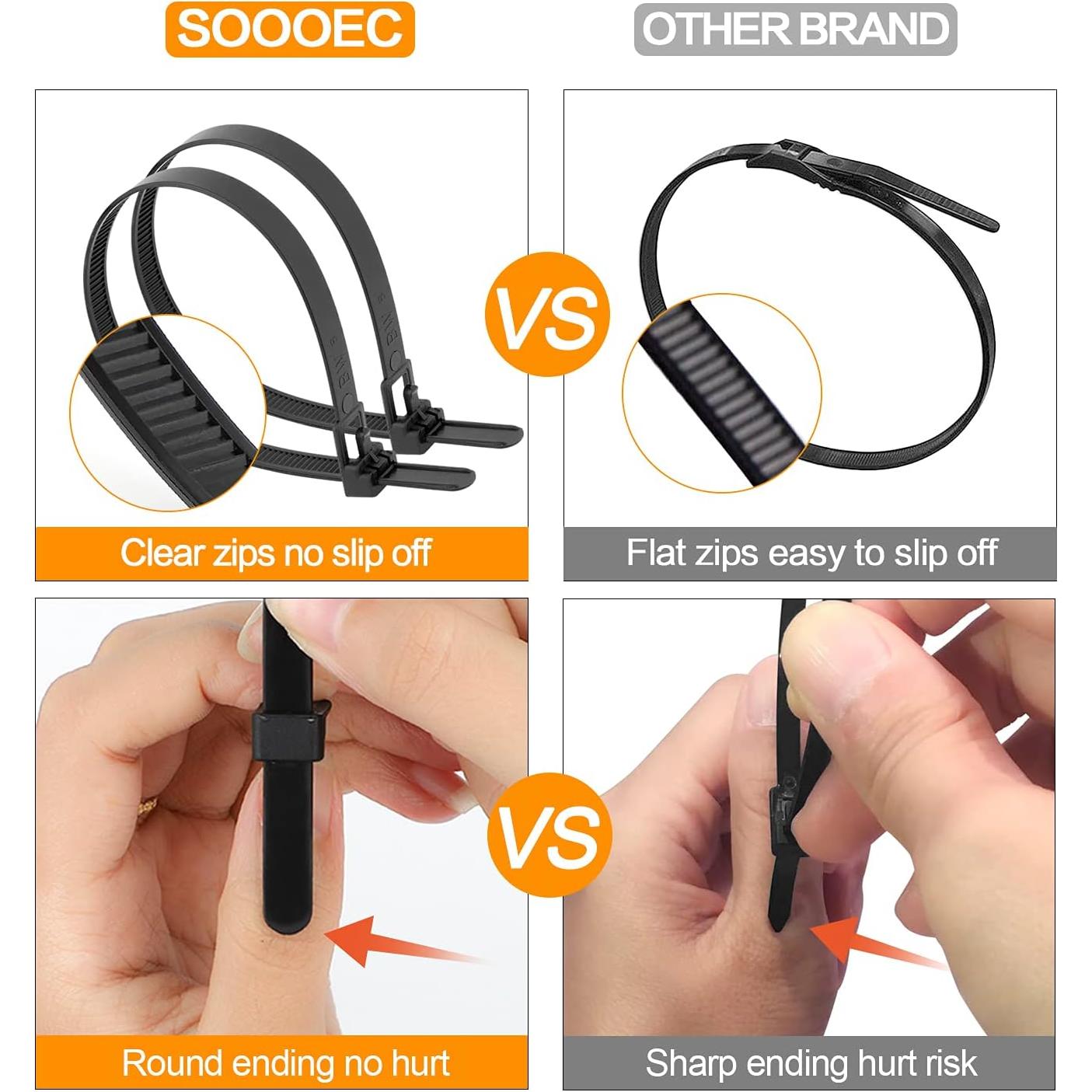 Bridas Reutilizables SOOOEC 200 Piezas Alta Resistencia 30 cm