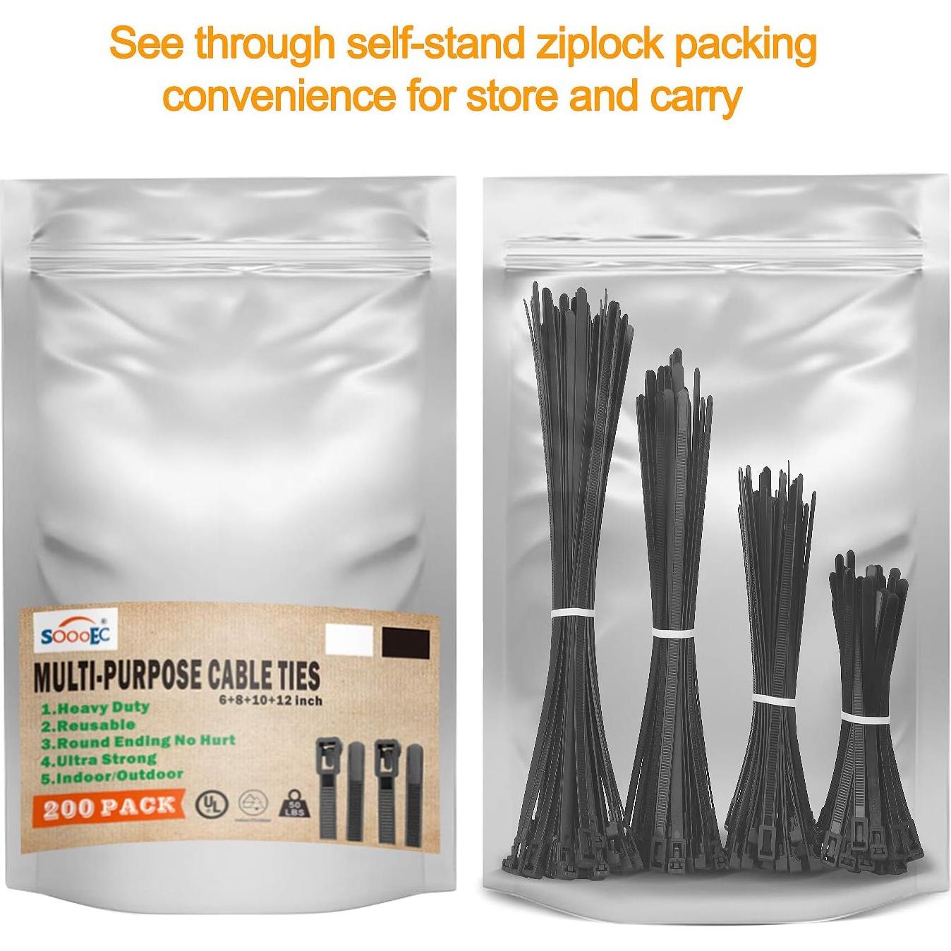 Bridas Reutilizables SOOOEC 200 Piezas Alta Resistencia 30 cm