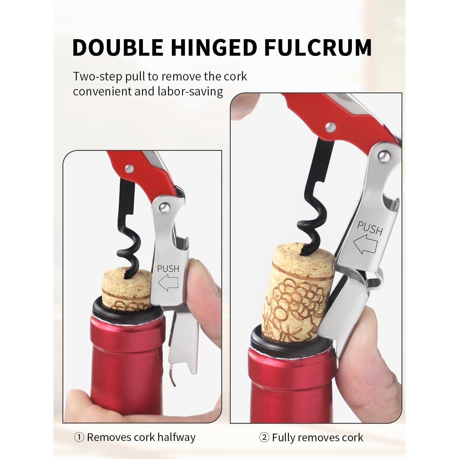 CORKAS Sacacorchos Profesional Rojo - Acero Inoxidable Compacto
